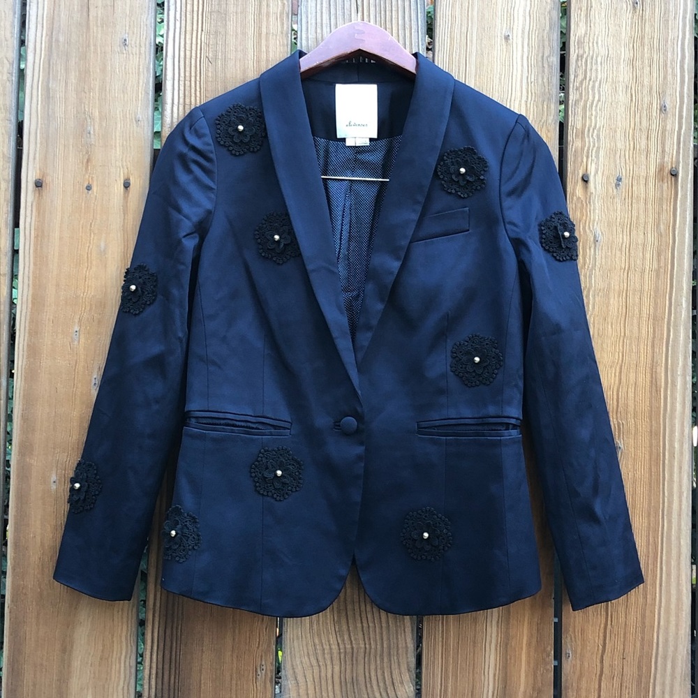 Elevenses Anthropologie Marguerite navy blazer 4S